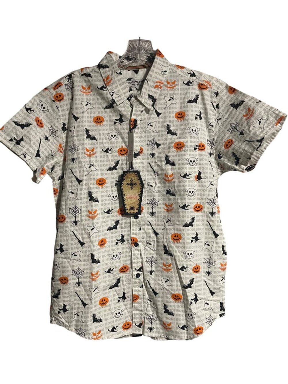 Eighth Avenue Halloween Shirt Mens Size S Slim Fit Ghosts Pumpkins Bats Print